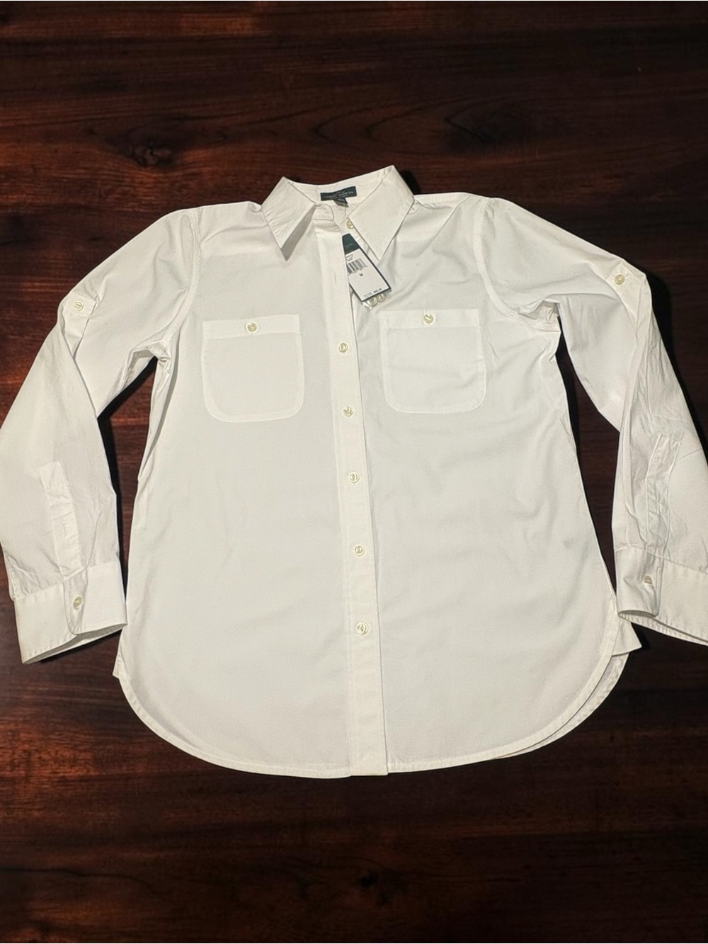 Ralph Lauren White Button-Front Dress Shirt with Dual Chest Pockets